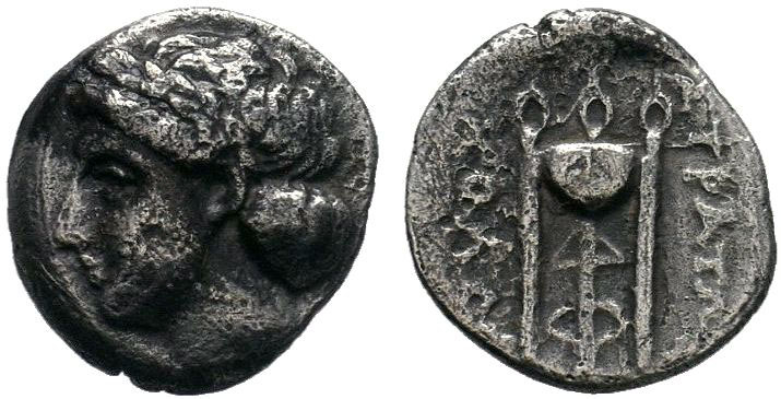 Ionia, Kolophon AR Hemidrachm. Circa 330-310 BC. Straton, magistrate. Laureate h...