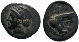 Ionia. Magnesia ad Maeander circa 350-190 BC.AE Bronze . Laureate head of Apollo left / MAΓ, forepart of bull right. very fine BMC 17; SNG Copenhagen ...