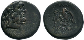 Lydia, Blaundos AE Bronze. Circa 2nd century BC. Apollonios, son of Theogenes, magistrate. Laureate head of Zeus right / Eagle standing left, head rig...