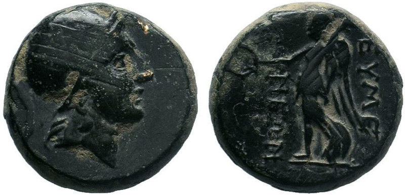 Phrygia, Eumeneia. Ca. 2nd-1st century B.C. AE. Helmeted head of Athena right / ...