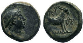 Aeolis. Aigai circa 200-0 BC. AE Bronze.Bust of Hermes right, wearing petasos / Forepart of goat right, ΑΙΓΑΕΩΝ below, monograms above and to right.SN...