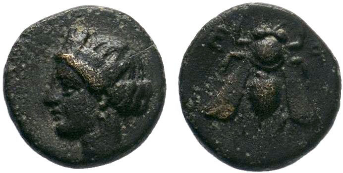 IONIA. Ephesos. circa 375 BC. Chalkous AE Bronze, Turreted female head to left. ...