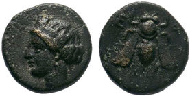 IONIA. Ephesos. circa 375 BC. Chalkous AE Bronze, Turreted female head to left. Rev. Ε Φ Bee. SNG Aulock 1839. SNG Cop. 256. BMC 68.

Condition: Very ...