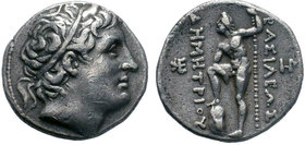 Kings of Macedon. Demetrios I Poliorketes, 306-283 BC.AR Tetradrachm , Pella, c. 290-289. Diademed head of Demetrios to right, wearing bull's horn abo...