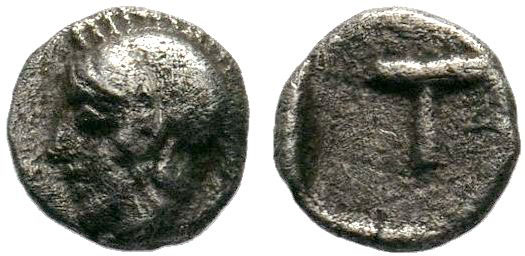 ARKADIA, Tegea. Circa 423-400 BC. AR Obol . head of Athena left / Large T within...