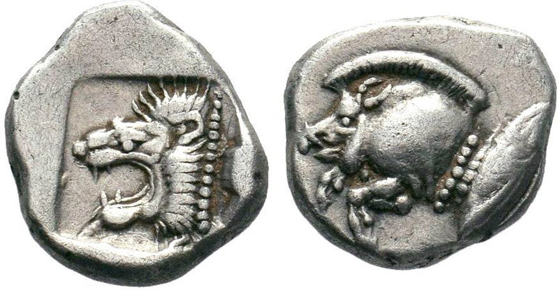 Mysia. Kyzikos circa 480 BC.MYSIA, Kyzikos. 525-475 BC. AR Obol . Forepart of bo...