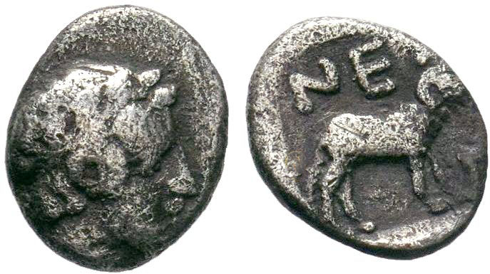 Troas, Neandria AR Obol. 4th century BC. Laureate head of Apollo right / Ram sta...