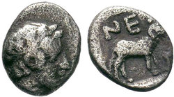 Troas, Neandria AR Obol. 4th century BC. Laureate head of Apollo right / Ram standing right. SNG Ashmolean 1170–1; SNG von Aulock 7628

Condition: Ver...