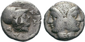 MYSIA. Lampsakos. Obol (4th century BC). Obv: Janiform female head. Rev: Helmeted head of Athena right within incuse circle. SNG BN -; cf. Weber 5107 ...