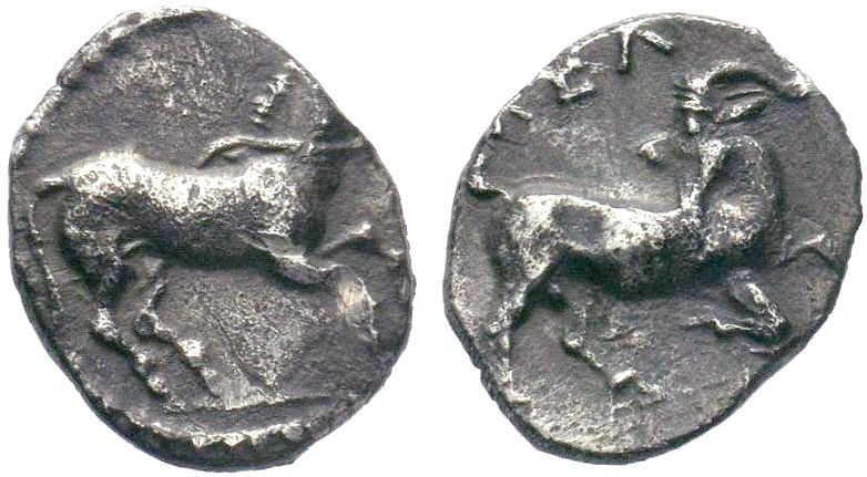 CILICIA, Kelenderis. 3rd century BC. AR Obol . Horse galloping right / Goat knee...