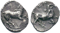CILICIA, Kelenderis. 3rd century BC. AR Obol . Horse galloping right / Goat kneeling right, head left. Göktürk 9; SNG France 116-7 var.

Condition: ...