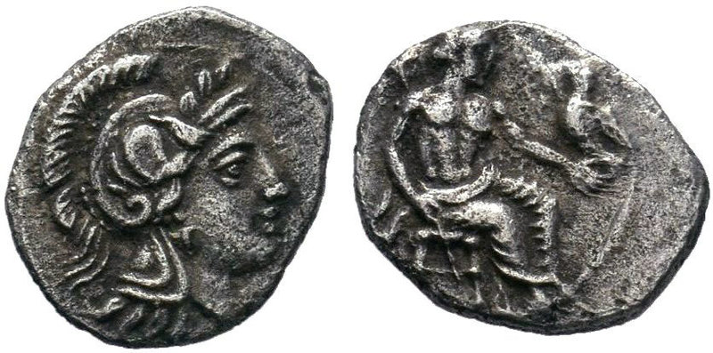 CILICIA, Uncertain. 4th Century BC. AR Obol . Baaltars seated right, eagle aligh...
