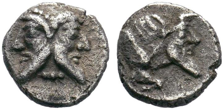 CILICIA. Mallos. Obol (Late 5th-early 4th centuries BC). Obv: Bearded janiform h...