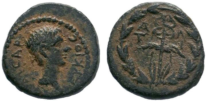 Caria. Antiocheia ad Maeander . Augustus 27 BC-AD 14. AE Bronze.ΑΝΤΙΟΧΕΩΝ, bare ...