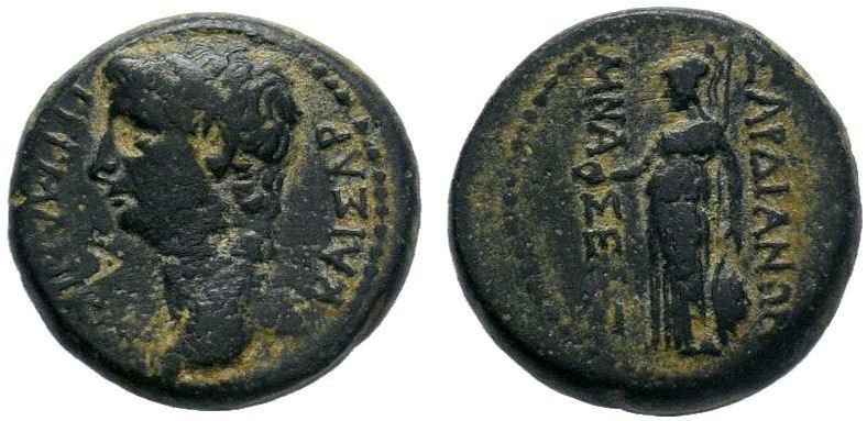 LYDIA. Sardes. Germanicus (Died 19). Ae. Mnaseas, magistrate.
Obv: ΓΕΡΜΑΝΙΚΟΣ Κ...