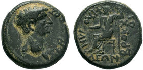PHRYGIA. Philomelium. Claudius, 41-54. AE Bronze, Brocchos. ΣEBAΣTOΣ Bare head of Claudius to right. Rev. ΦIΛOMHΛ-EΩN BPOKXOI Zeus seated left, holdin...