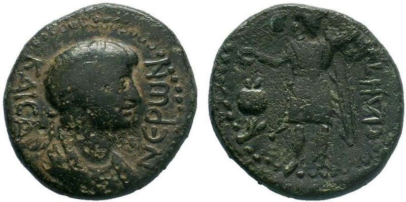 PAMPHYLIA, Side. Nero. AD 54-68. AE Bronze. Struck circa AD 55. Laureate and dra...