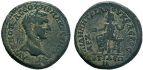 Phrygia, Cotiaeum Macrinus, 217-218 Bronze circa 217-218, AE Bronze. Laureate head r. Rev. Zeus seated l., holding Nike and sceptre. BMC 57.

Conditio...