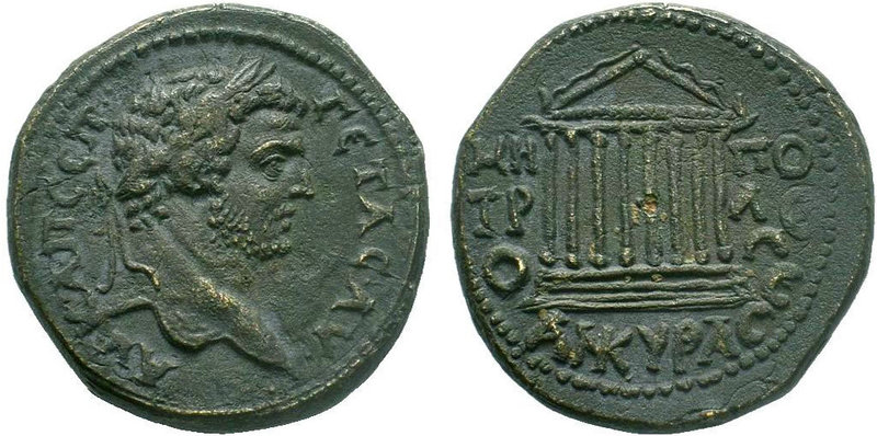 Galatia, Ankyra, GETA (A.D. 209-212), Æ. Heroic bust facing right, with a shield...