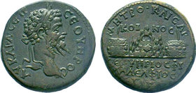 CAPPADOCIA, Caesarea-Eusebia. Septimius Severus. AD 193-211. AE Bronze. Dated RY 13 (AD 204/5). Laureate head right / Mt. Argaeus between two agonisti...