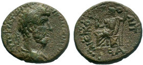 Pontus, Nicopolis ad Lycum. Lucius Verus. A.D. 161-169. AE Bronze. Laureate, draped, and cuirassed bust right / Zeus Nicephorus seated left; ET 9A (da...