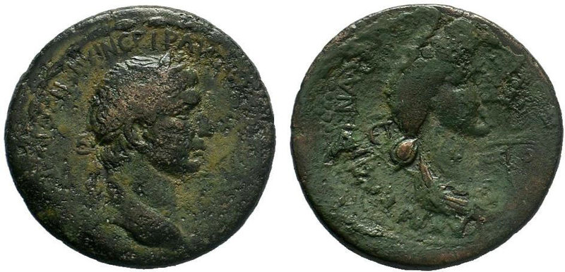 CILICIA. Anazarbus. Trajan, with Plotina, 98-117. Tetrassarion AE Bronze, CY 132...