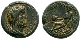 CILICIA, Irenopolis-Neronias. Pseudo-autonomous issue, time of Marcus Aurelius, 161-180.AE Bronze , CY 119 = 169/70. ЄTOYC ΘIP Laureate and draped bus...