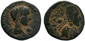 Mesopotamia. Edessa. Gordian III, with Abgar X Phraates AD 238-244. AE Bronze . AVT OK K M ANT ΓOPΔIANOC CEB, laureate and draped bust right; star to ...