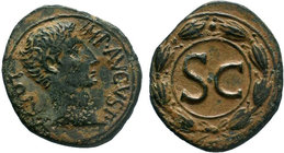 SYRIA, Seleucis and Pieria. Antioch. Augustus, 27 BC-AD 14. As AE Bronze, circa 5-12. IMP AVGVST TR POT• Laureate head of Augustus to right. Rev. Larg...