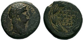 SYRIA.Seleucis and Pieria. Antioch. Nero AD 54-68. ΚΕΣΤΙΟΣ (C. Cestius Gallus, legatus). Struck AD 65/6 . AE Bronze. IM NER CLA[V] CAESAR, laureate he...