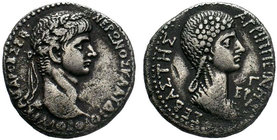 SYRIA, Seleucis and Pieria. Antioch. Gaius (Caligula), with Agrippina Senior. AD 37-41. AR Tetradrachm . Dated RY 3 of Caligula (38/9).ΝΕΡΩΝΟΣ ΚΛΑΥΔΙΟ...