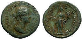 Thrace. Hadrianopolis.Faustina Junior. 147-175. AE Bronze.ΦΑVϹΤΕΙΝΑ ϹΕΒΑϹΤΗ Diademed and draped bust r. / ΑΔΡΙΑΝΟΠΟΛ(Ε)ΙΤΩΝ Homonoia standing l., sacr...