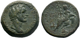 CILICIA, Aigeai. Antoninus Pius. 138-161 AD. Æ. Dated year 185 (138/139 AD). Bare head right / Nymph seated left on rock holding reed, left elbow on u...