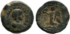 EGYPT, Alexandria. Aquilia Severa. Augusta, AD 220-221 & 221-222. Potin Tetradrachm. Dated RY 4 of Elagabalus (AD 220/221). Draped bust right / Nike a...