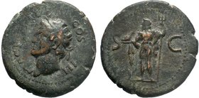 Marcus Agrippa, Lieutenant of Augustus (died 12 BC). AE XF. Posthumous issue of Rome, AD 37-41. M•AGRIPPA•L-•F•COS•III•, head of Agrippa left, wearing...