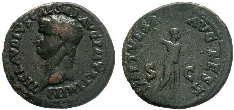 Claudius I Æ As. Restitution issue under Titus. Rome, AD 80-81. TI [CLAV]DIVS CA...