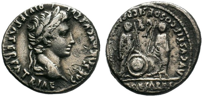 Augustus AR Fourée Denarius. Lugdunum, 7-6 BC. CAESAR AVGVSTVS DIVI F PATER PATR...