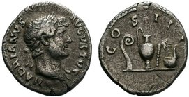 Hadrian (117-138), Rome, AD 125-128, Denarius, AR. HADRIANVS - AVGVSTVS, laureate bust r., Rv. Rv. COS III, lituus, jug, aspergillum and simpulum. RIC...