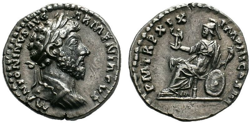 Marcus Aurelius, 161-180. Denarius (Silver, 18mm, 2.96 g 6), Rome, 165. M ANTONI...