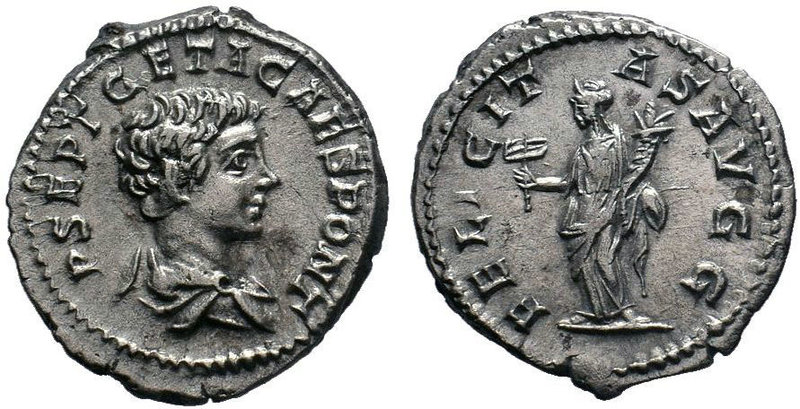 GETA (209-211). Denarius. Rome. Obv: P SEPT GETA CAES PONT. Bare-headed, draped ...