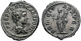 GETA (209-211). Denarius. Rome. Obv: P SEPT GETA CAES PONT. Bare-headed, draped and cuirassed bust right. Rev: FELICITAS PVBLICA. Felicitas standing r...