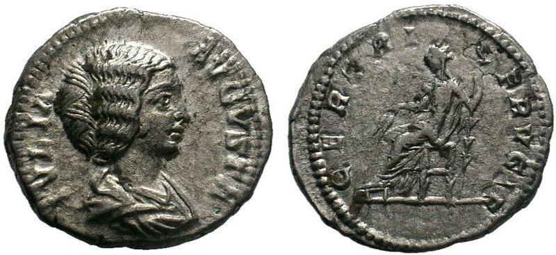 JULIA DOMNA. AR Denarius. Rome, AD 200-207. IVLIA AVGVSTA, draped bust right / C...