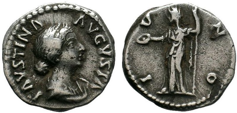Faustina Junior AR Denarius. Rome, AD 179. FAVSTINA AVGVSTA, draped bust right /...