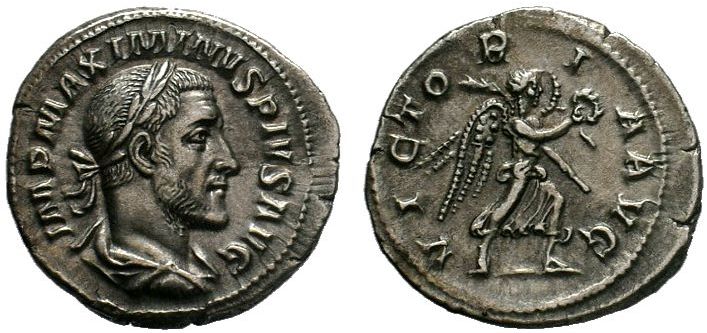Maximinus I AR Denarius. Rome, AD 235-236. Laureate, draped, and cuirassed bust ...