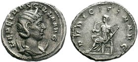 Herennia Etruscilla (249-251 AD). AR Antoninianus, Antiochia . Obv. HER ETRVSCILLA AVG, draped bust on crescent right. Rev. PVDICITIA AVG, Pudicitia s...