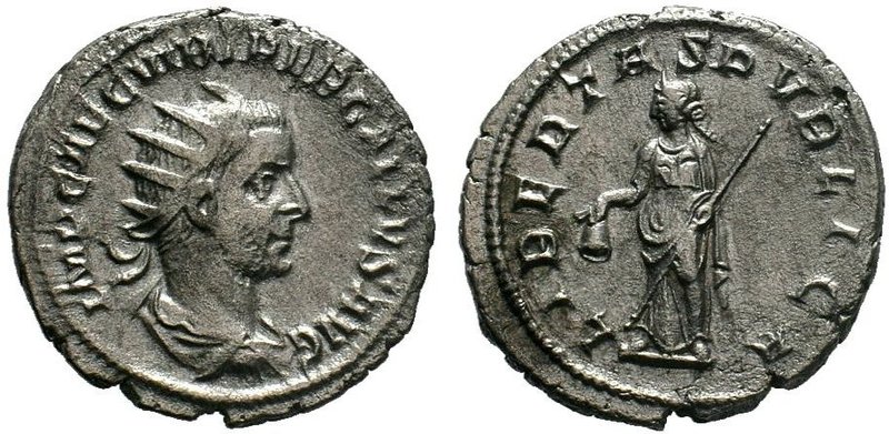 Trebonianus Gallus. A.D. 251-253. AR antoninianus.. Milan mint. His radiate, dra...