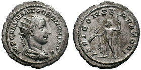 Gordian III AR Antoninianus. Rome, AD 238-239. IMP CAES M ANT GORDIANVS AVG, radiate draped and cuirassed bust right / IOVI CONSERVATORI, Jupiter stan...