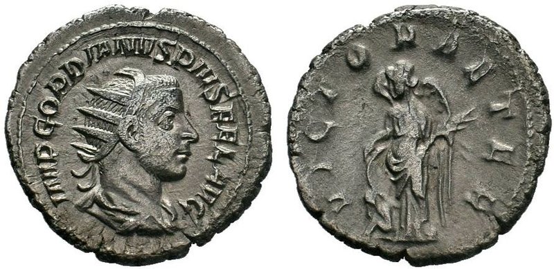 Gordian III. AD 238-244. AR Antoninianus, Rome. IMP GORDIANVS PIVS FEL AVG, radi...