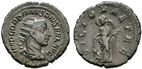 Gordian III. AD 238-244. AR Antoninianus, Rome. IMP GORDIANVS PIVS FEL AVG, radiate, draped, and cuirassed bust of Gordian right / VICTOR AETER, Victo...