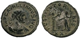 Aurelianus Antoninianus (270-275 AD). AE Antoninianus Antiochia. Obv. IMP C AVRELIANVS AVG, Radiate and cuirassed bust right. Rev. RESTITVT ORBIS, Wom...